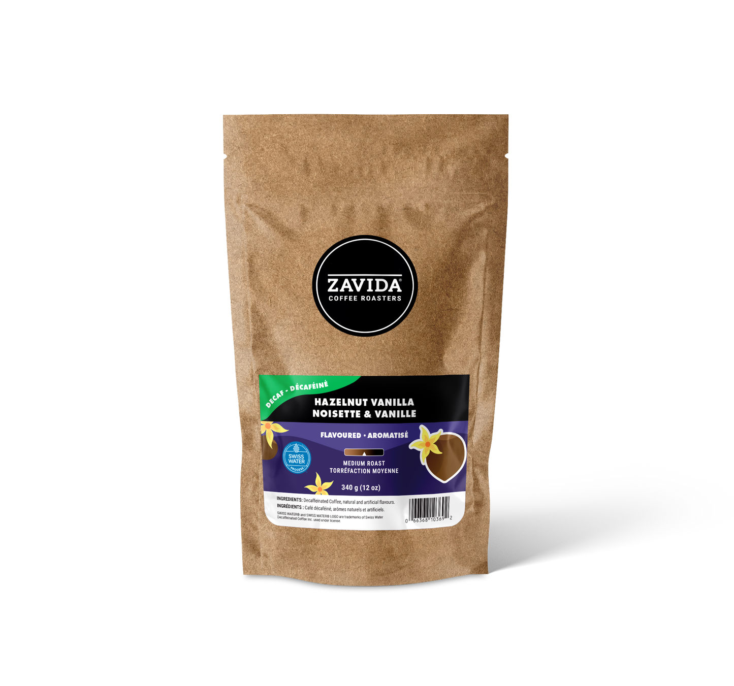 Kaffee Zavida Haselnuss Vanille Entkoffeiniert - 340g Bohnen