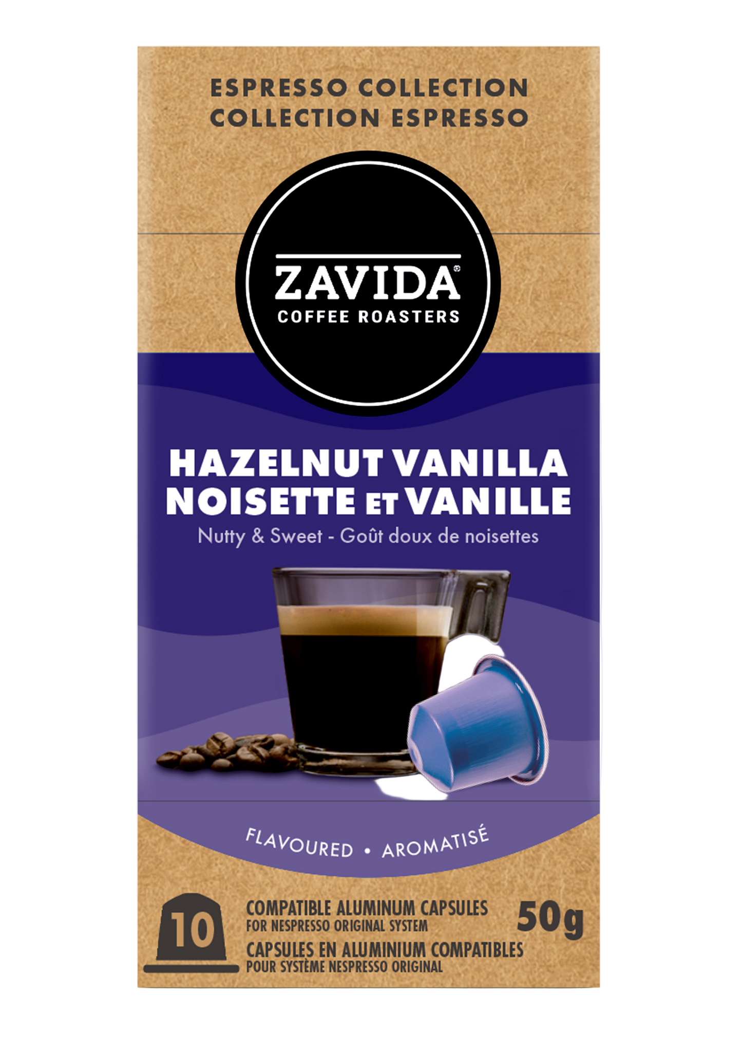 Kaffee Zavida Haselnuss Vanille - Kompatible Nespresso Kapseln, 10 Kapseln, 50g